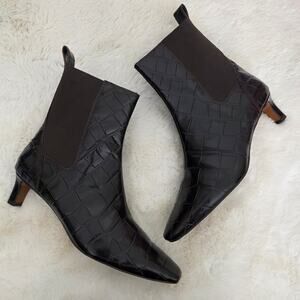NEW Madewell Dimes Chelsea Boot Dark Brown Croc-Embossed Ankle Boot Coffee Bean